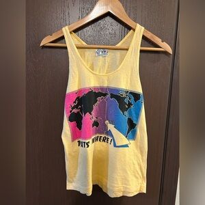 Vintage 80’s/90’s Tonga Peach Graphic Unisex
 Tank Top with World Map Men’s S